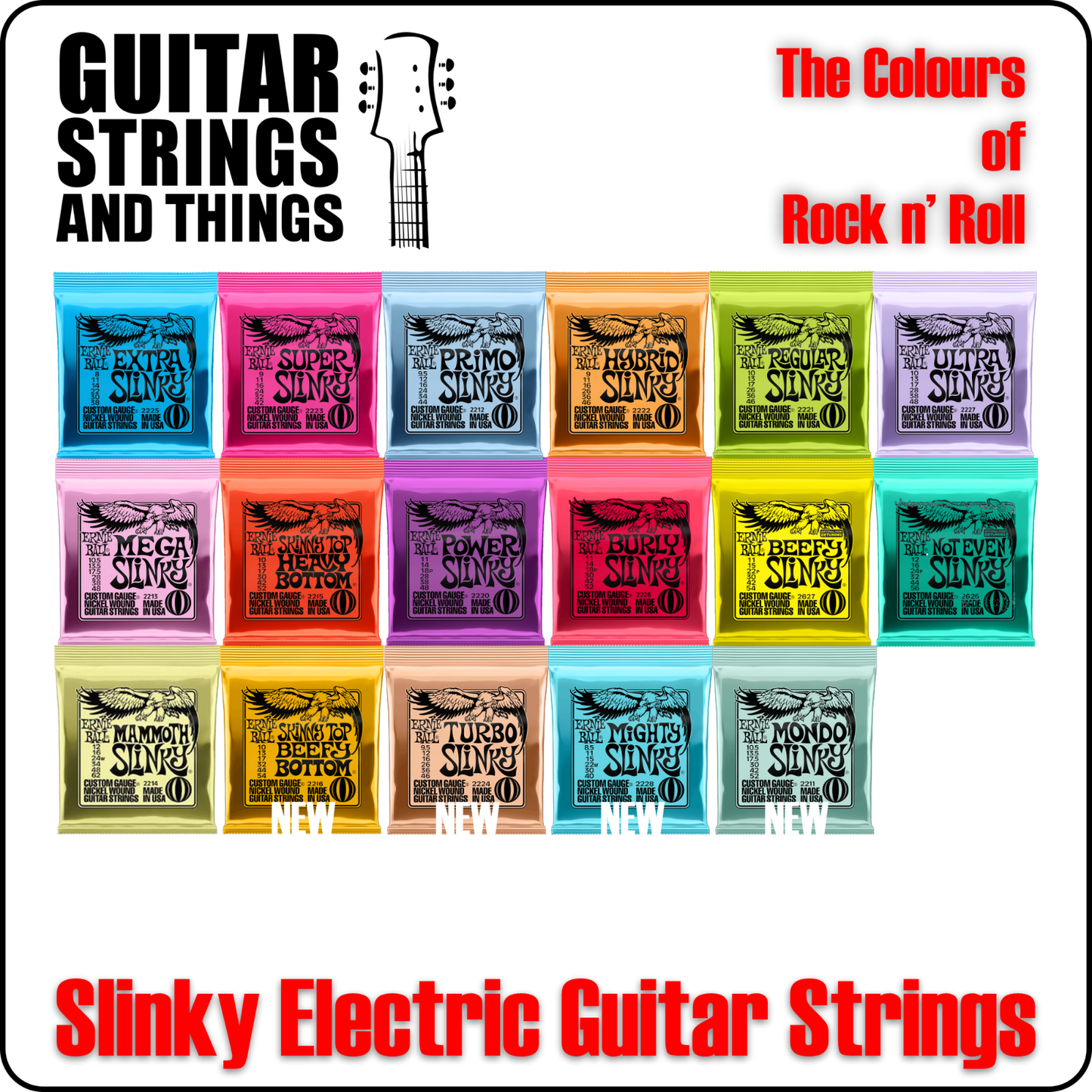 Ernie Ball Slinky Nickel Wound Electric Guitar Strings - ALL SLINKYS