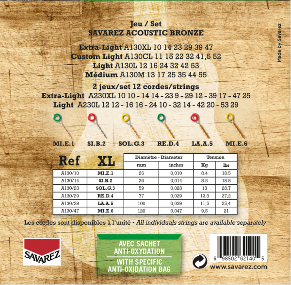 Savarez Extra Light 10-47 80/20 Bronze Acoustic Guitar Strings A130XL