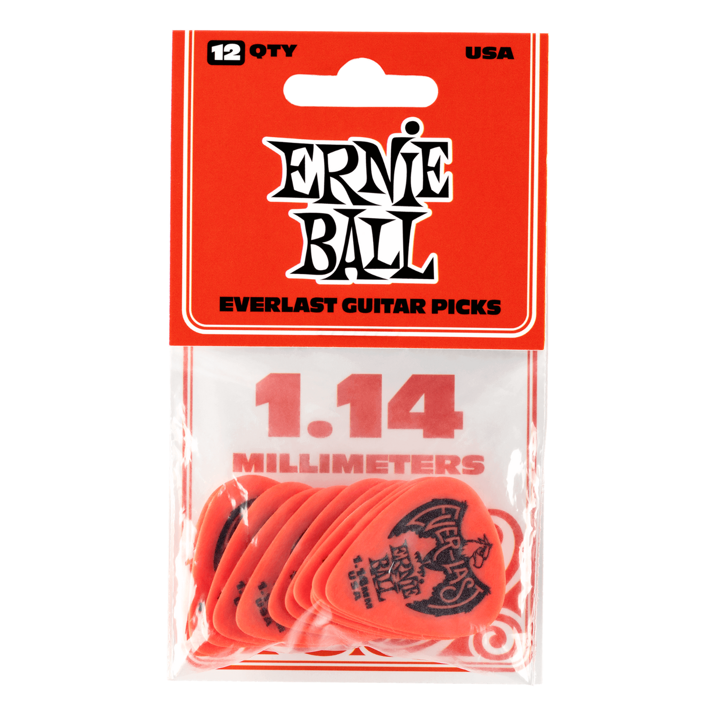 Ernie Ball Everlast 1.14mm Red Plectrums P09194 - (Bag of 12 Picks)