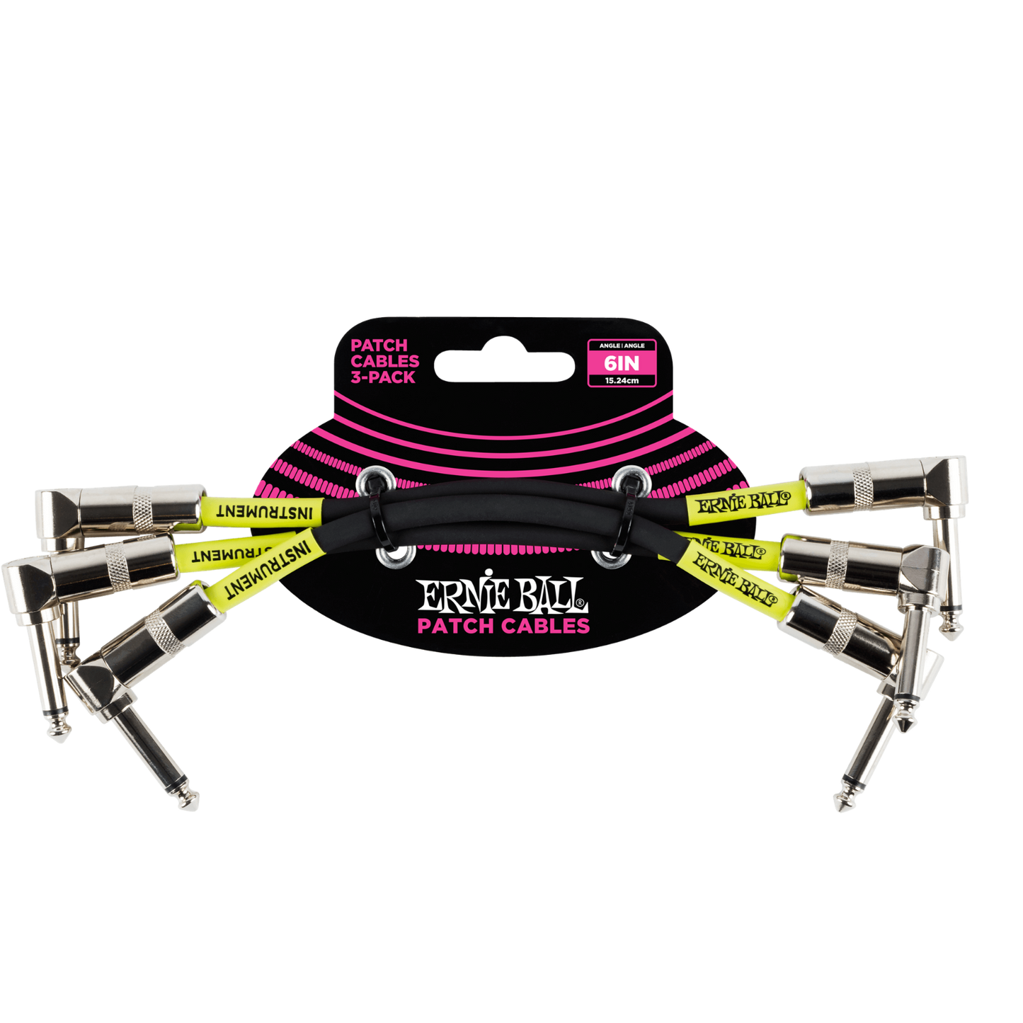Ernie Ball 6 inch 3-Pack Black Angled Patch Cables / Lead 6050