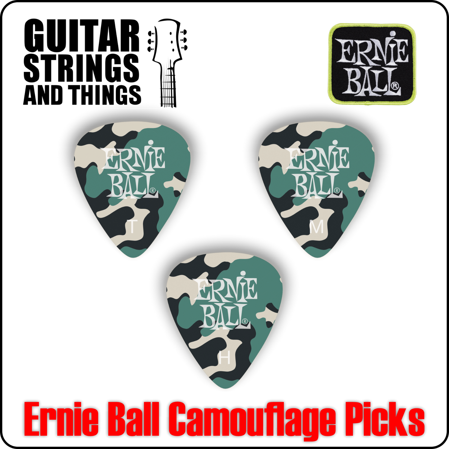 Ernie Ball Camouflage Cellulose Plectrums - Bag of 12 Picks