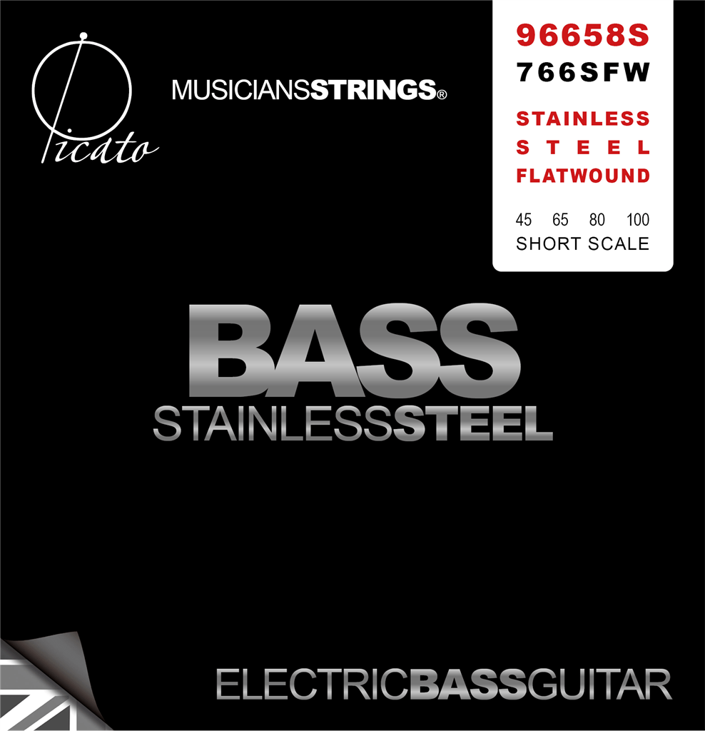 Picato 4 String Flatwound 45-100 Stainless Steel Short Scale Bass Strings 96658S