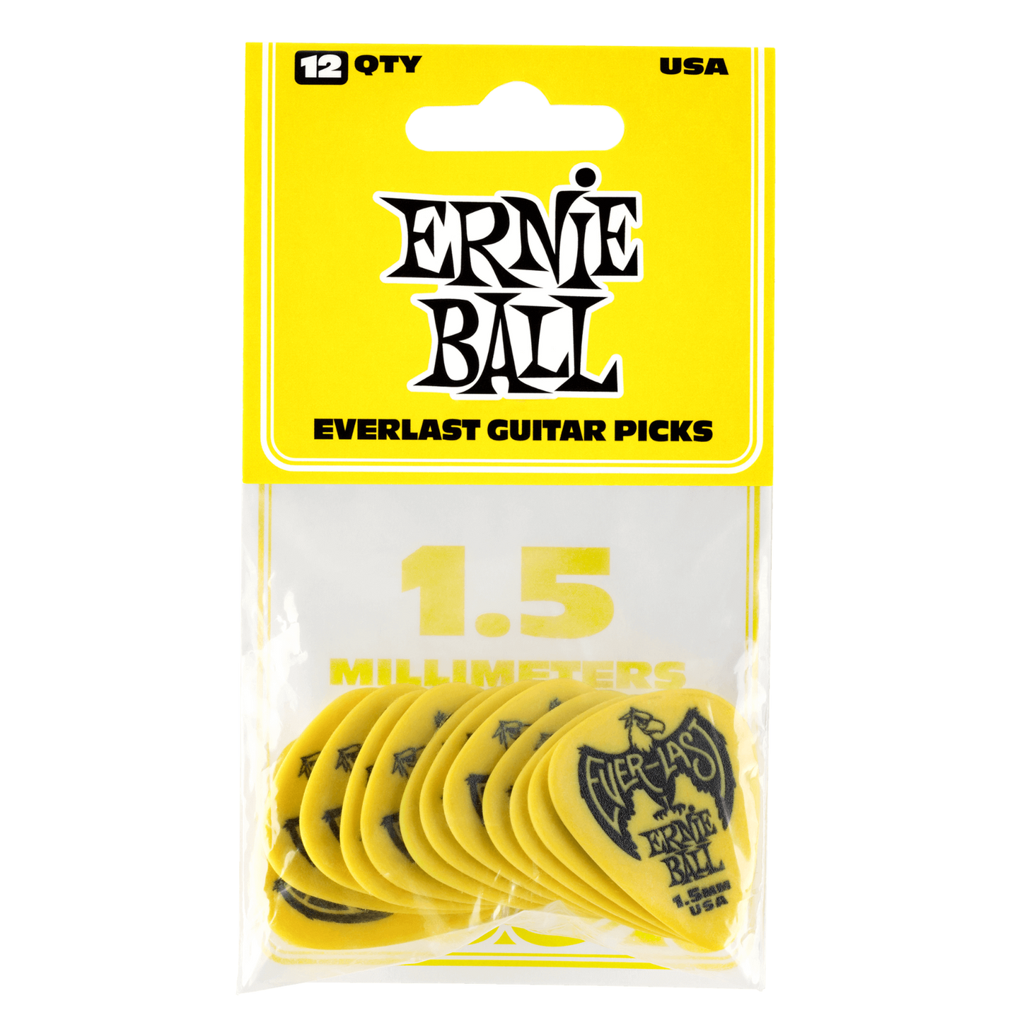 Ernie Ball Everlast 1.50mm Yellow Plectrums P09195 - (Bag of 12 Picks)