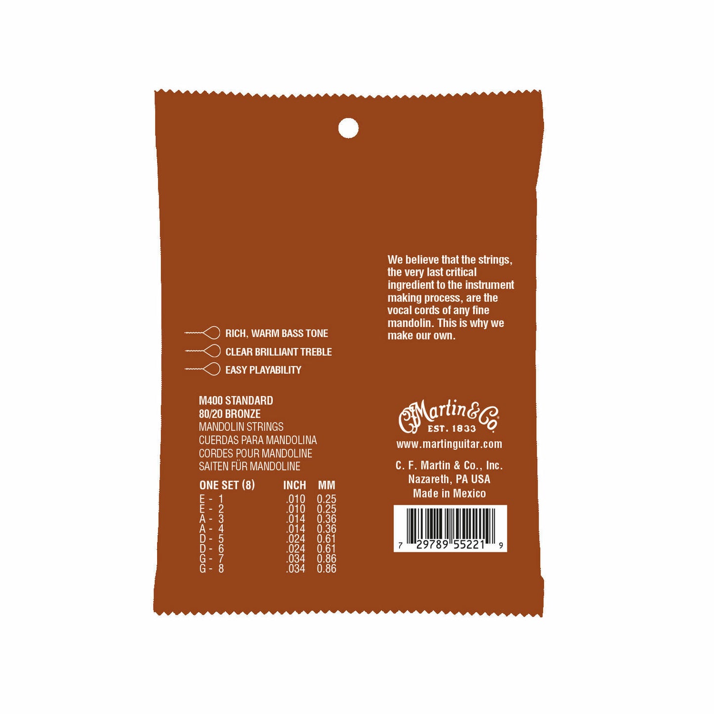 Martin Mandolin Strings 80/20 Bronze or Retro Monel M400 M465