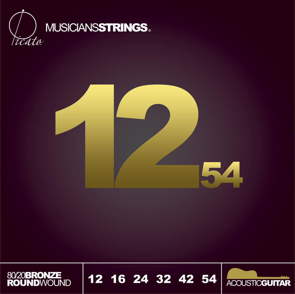 Picato 6 String 80/20 Bronze 12-54 Round Wound Acoustic Guitar Strings 90660