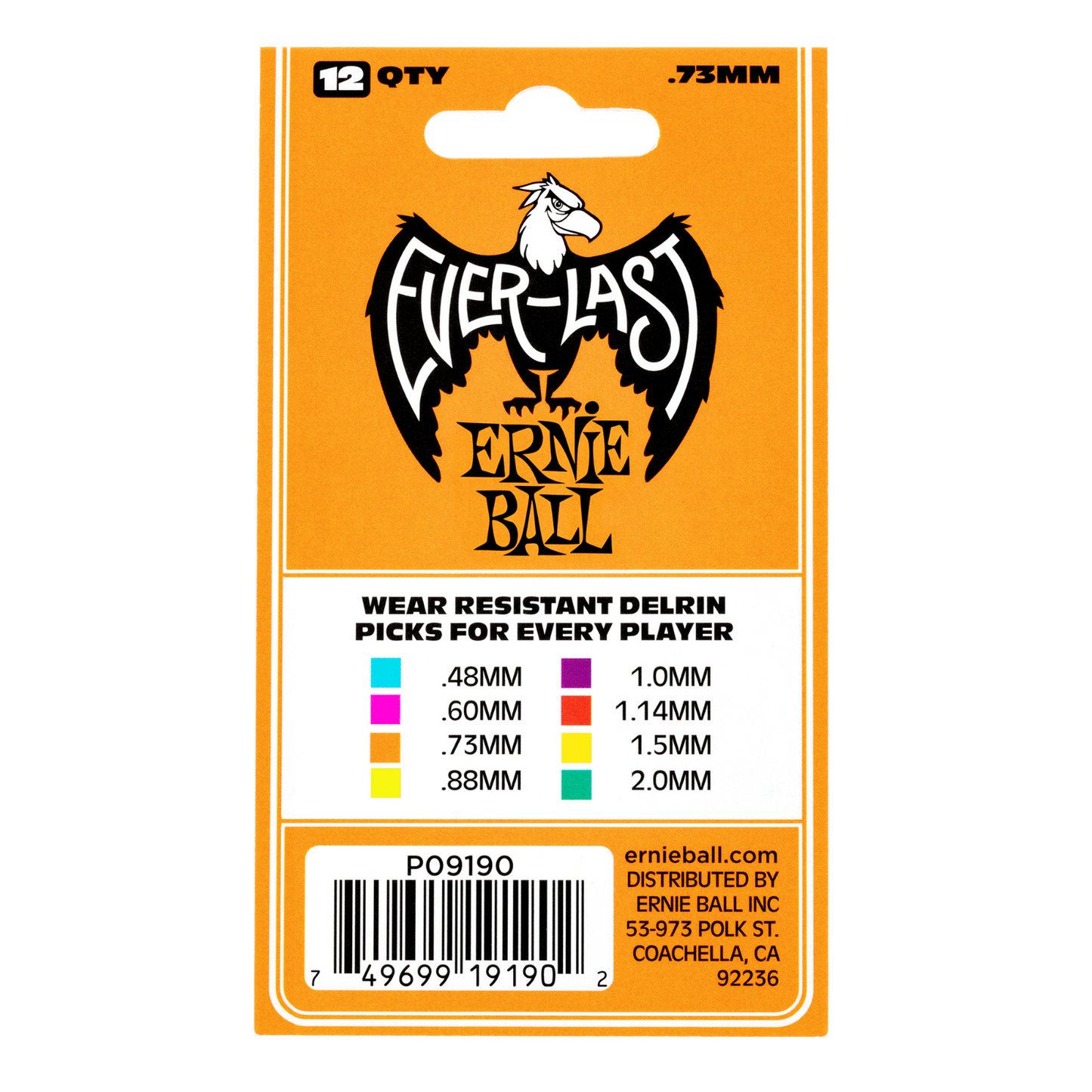 Ernie Ball Everlast 0.73mm Orange Plectrums P09190 - (Bag of 12 Picks)