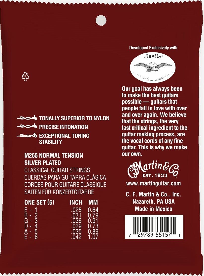 Martin Magnifico Premium 25-42 Normal Tension Tie End Classical Guitar Strings