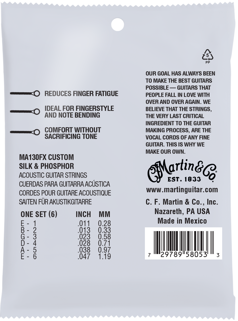 Martin SP Flexible Core 11-47 Silk & and Phosphor Bronze Acoustic Guitar Strings