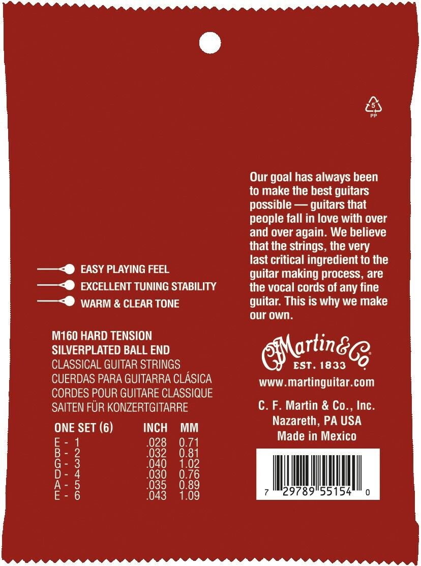 Martin Classical Silverwound 28-43 Hard Tension Ball End Guitar Strings M160
