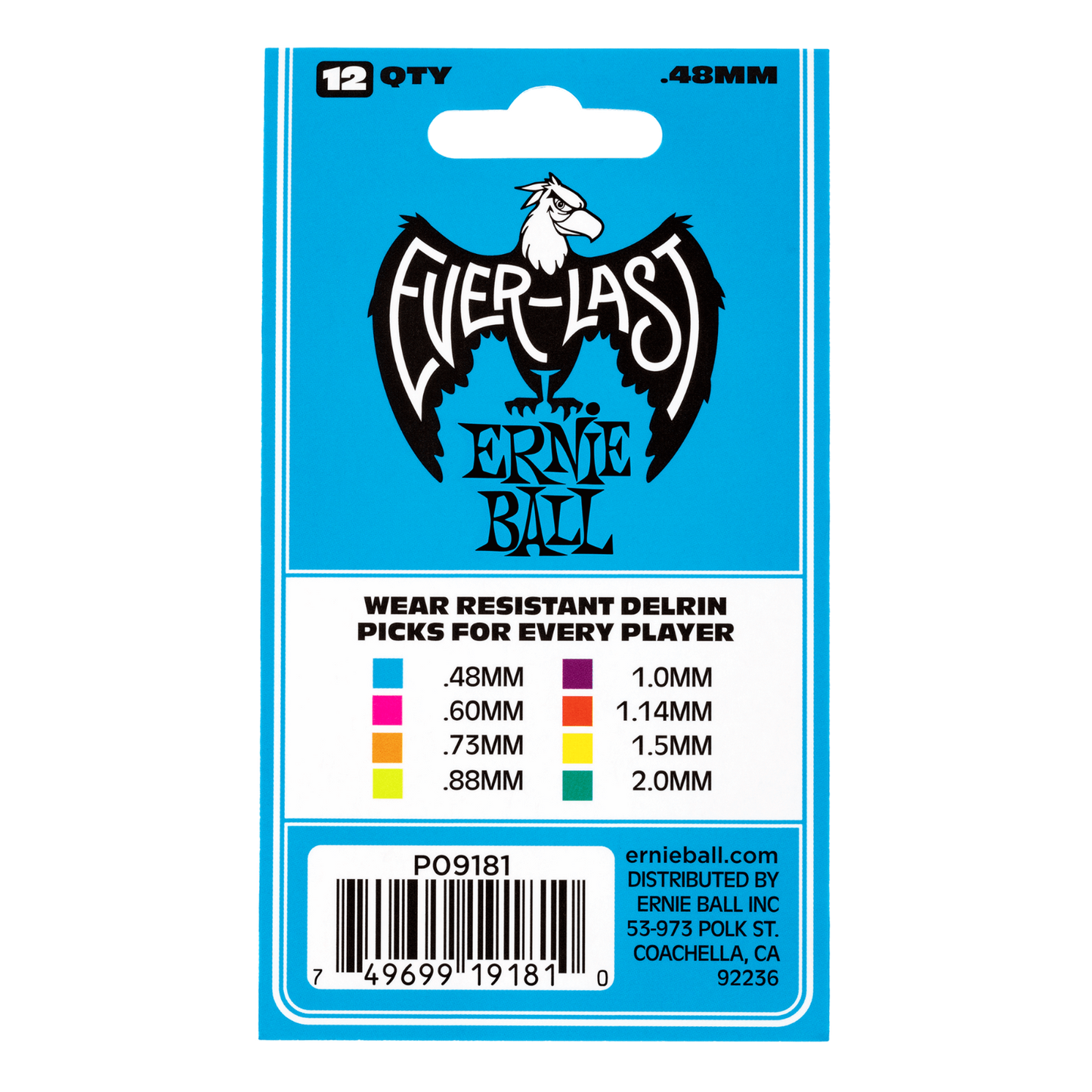 Ernie Ball Everlast 0.48mm Blue Plectrums 9181 - (Bag of 12 Picks)