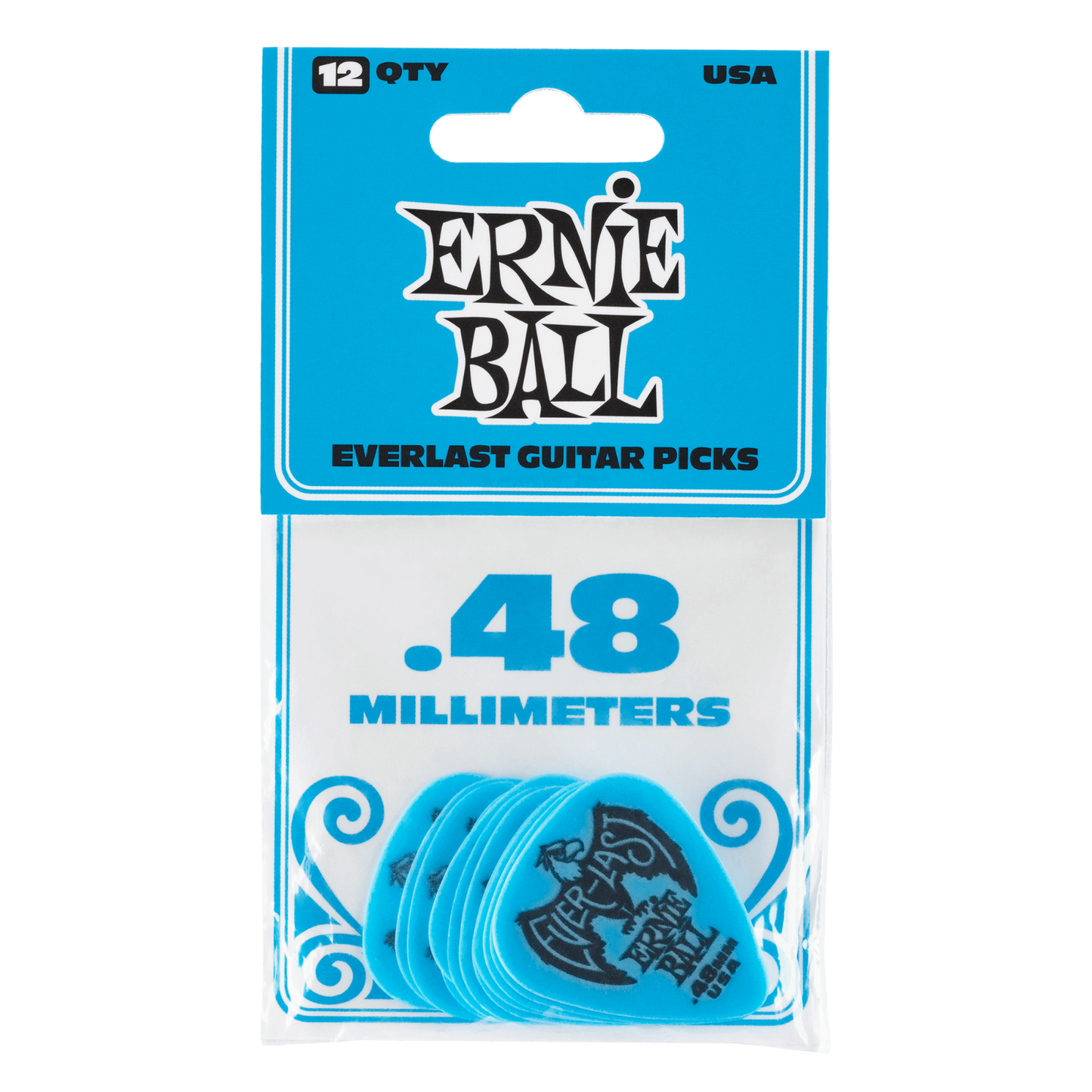 Ernie Ball Everlast 0.48mm Blue Plectrums 9181 - (Bag of 12 Picks)