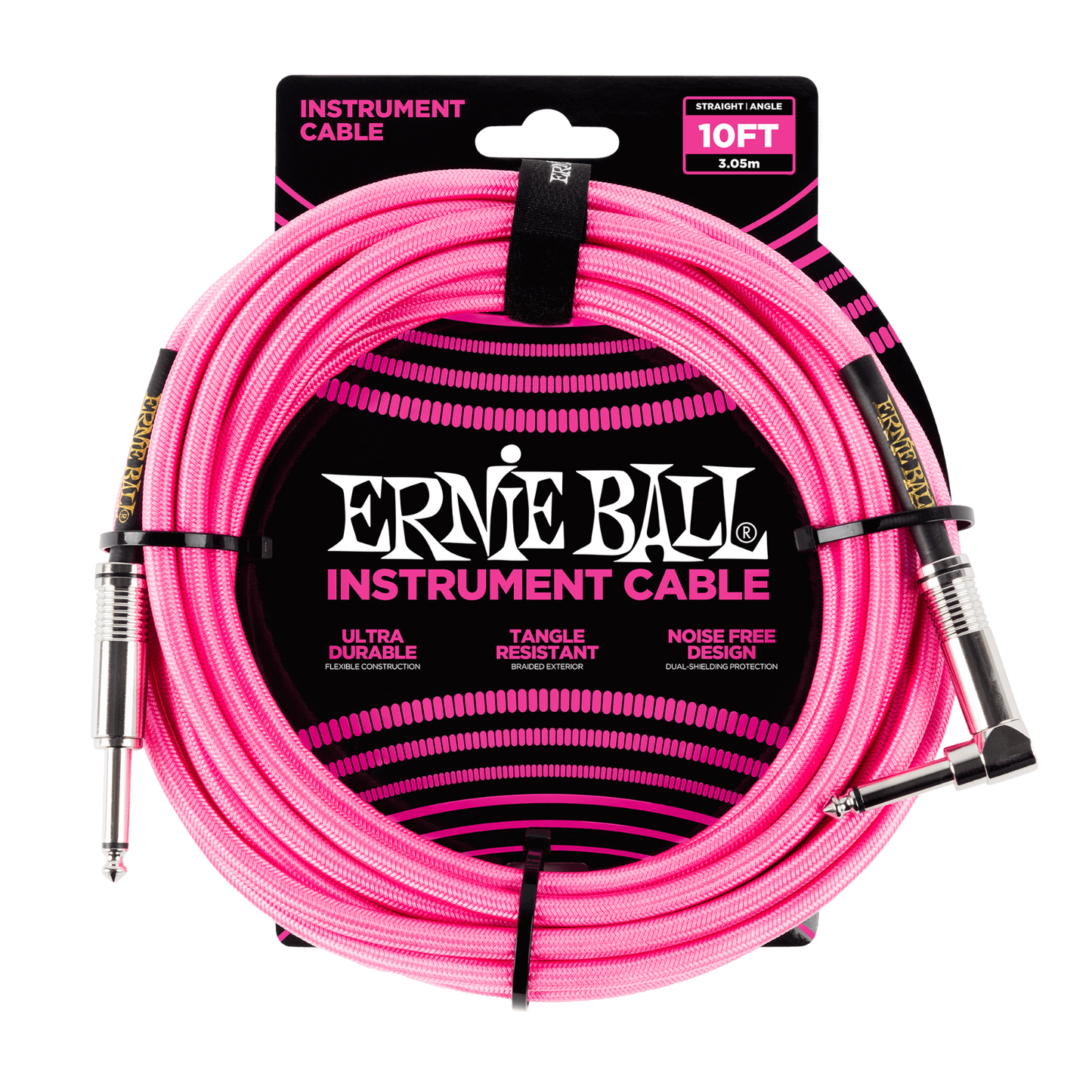 Ernie Ball 10ft Braided Neon Pink Tangle Free Guitar / Instrument Cable Lead