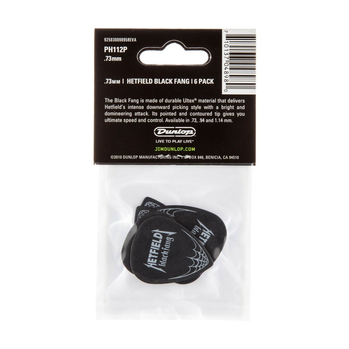 Jim Dunlop Hetfield's Black Fang Ultex .73mm Plectrums - (Bag of 6 Picks)