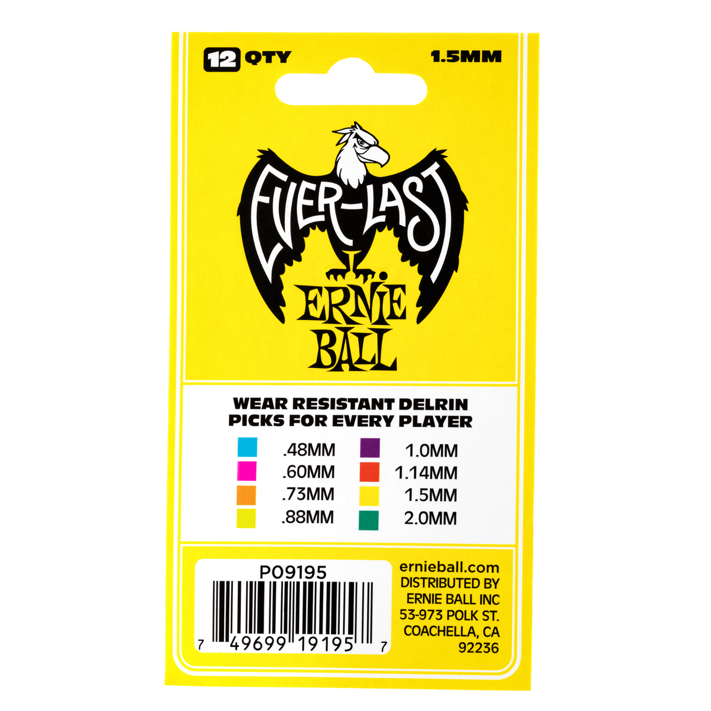 Ernie Ball Everlast 1.50mm Yellow Plectrums P09195 - (Bag of 12 Picks)