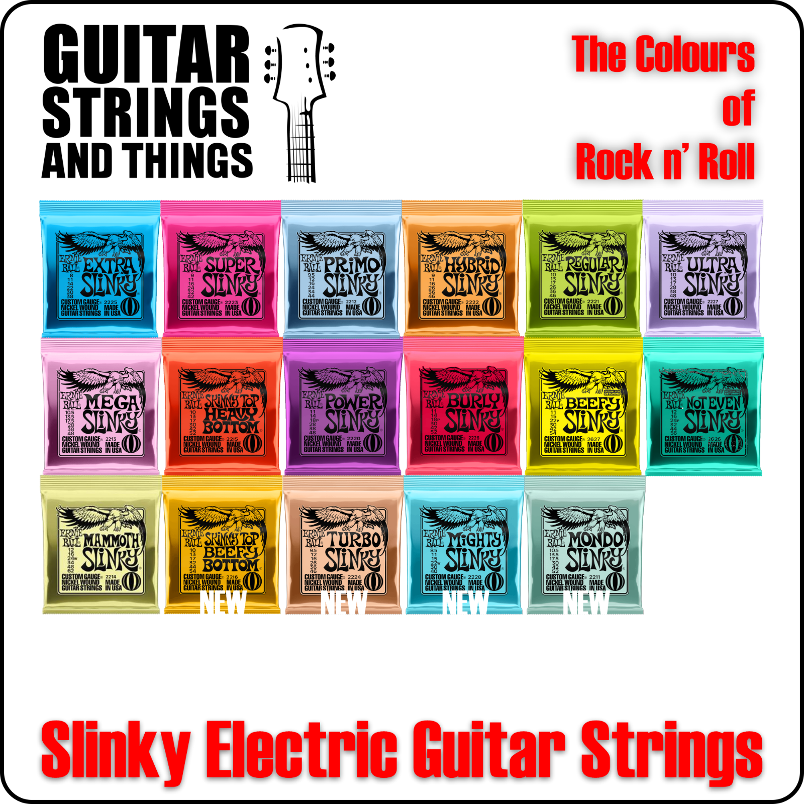 Ernie Ball Slinky Nickel Wound Electric Guitar Strings - ALL SLINKYS