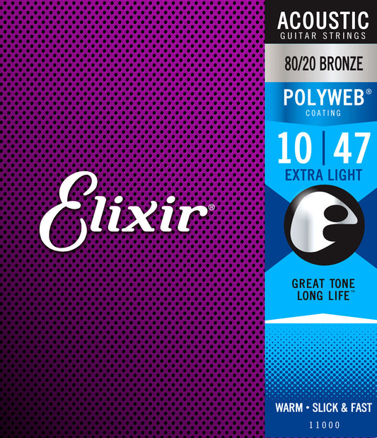 Elixir Polyweb Coated 10-47 Extra Light 80/20 Bronze Acoustic Strings 11000