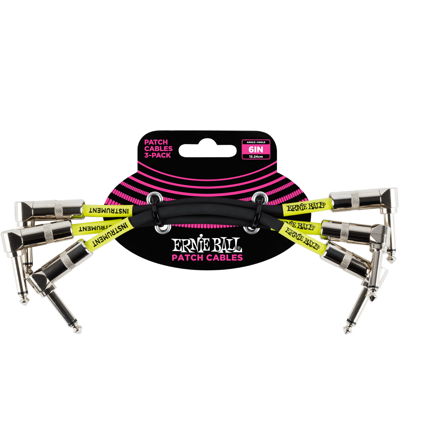Ernie Ball 6 inch 3-Pack Black Angled Patch Cables / Lead 6050