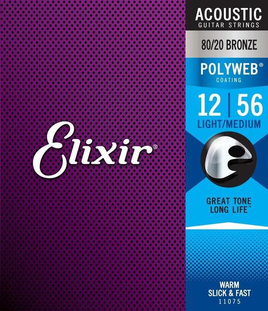 Elixir Polyweb Coated 12-56 Light/Medium  80/20 Bronze Acoustic Strings 11075