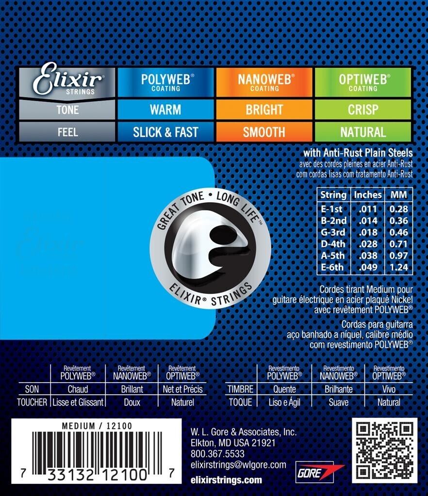 Elixir Polyweb Coated 11-49 Custom Light Nickel Electric Guitar Strings E12100