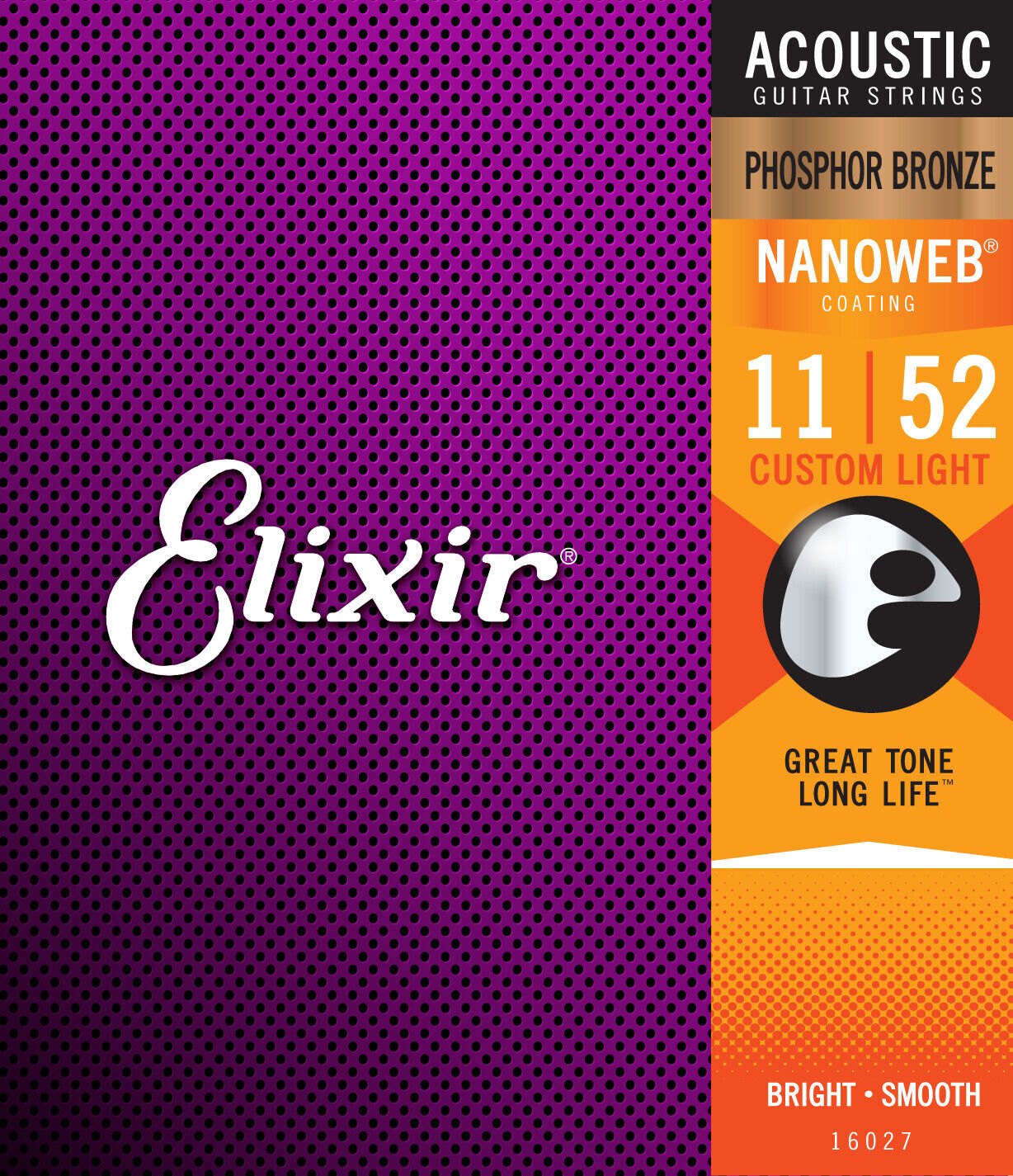 Elixir Nanoweb Coated 11-52 Custom Light Phosphor Bronze Acoustic Strings 16027