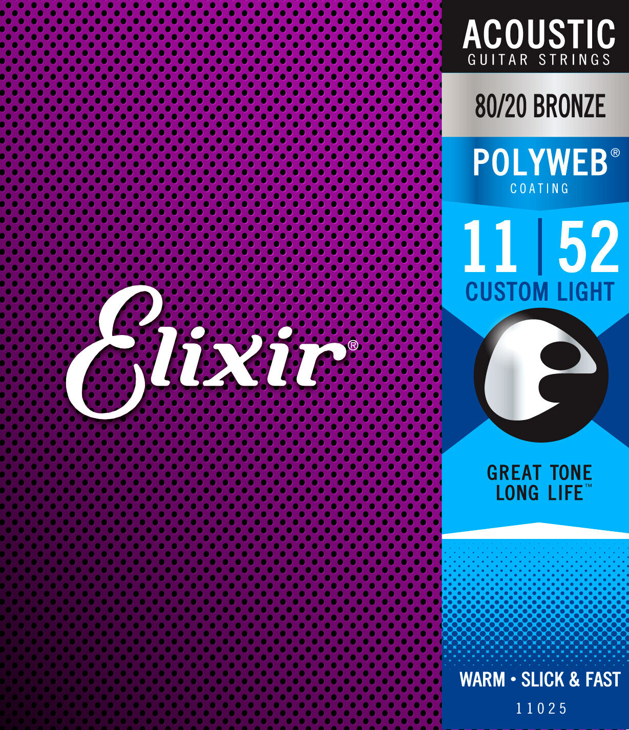 Elixir Polyweb Coated 11-52 Custom Light 80/20 Bronze Acoustic Strings 11025
