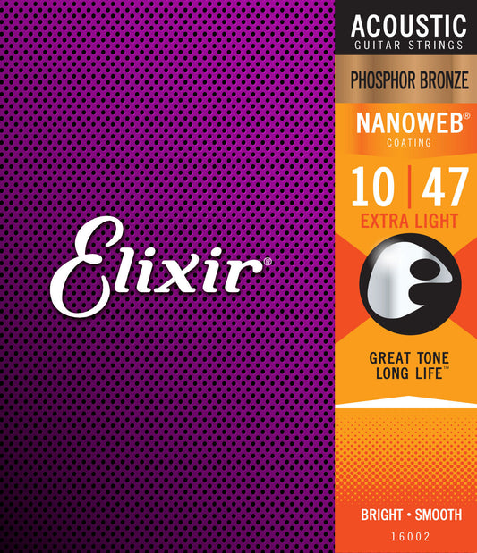 Elixir Nanoweb Coated 10-47 Extra Light Phosphor Bronze Acoustic Strings 16002