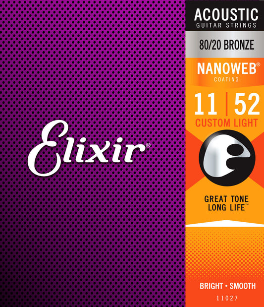 Elixir Nanoweb Coated 11-52 Custom Light 80/20 Bronze Acoustic Strings 11027