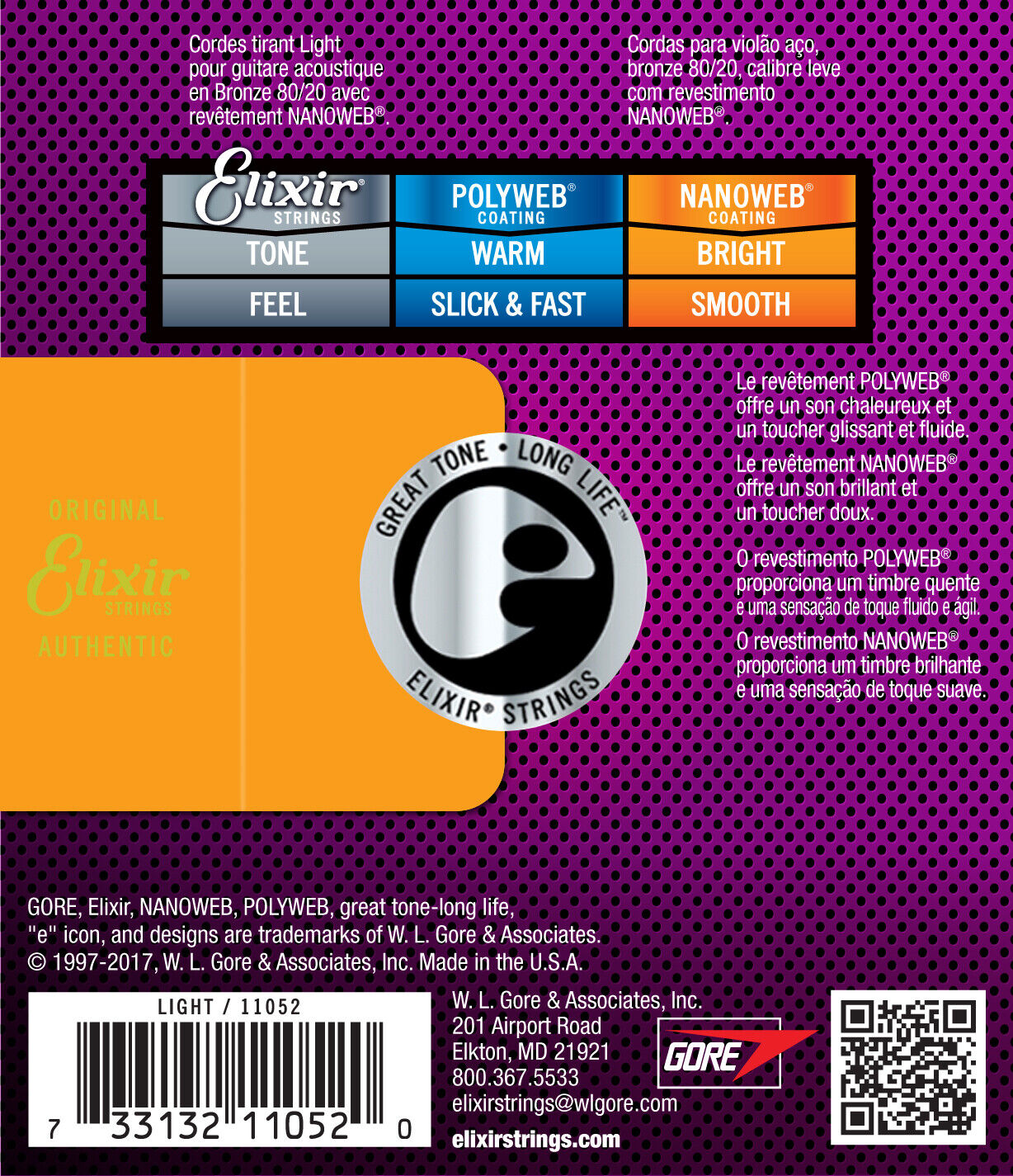 Elixir Nanoweb Coated 12-53 Light 80/20 Bronze Acoustic Strings 11052