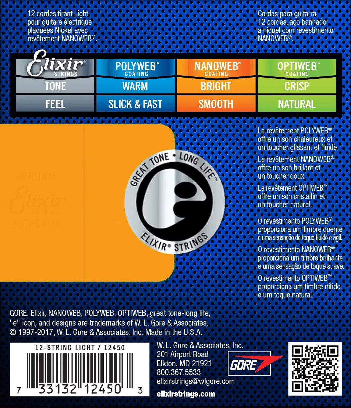 Elixir Nanoweb Coated 10-46 12 String Light Nickel Electric Guitar Strings 12452