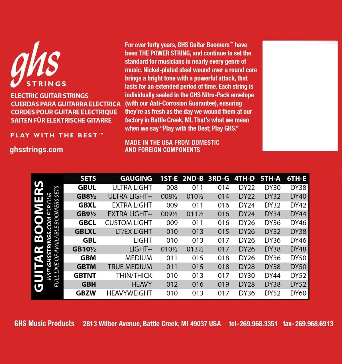Ghs Boomers 11-70 Low-Tuned Nickel Wound Electric Guitar Strings GBZWLO