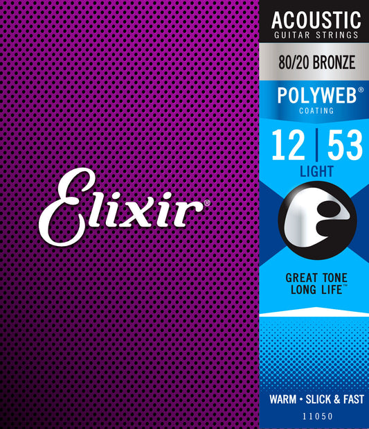 Elixir Polyweb Coated 12-53 Light 80/20 Bronze Acoustic Strings 11050