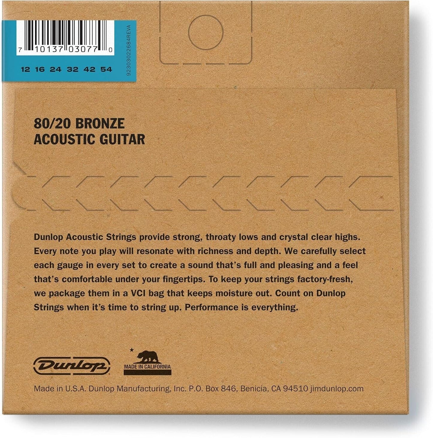 Dunlop 80/20 Bronze 12-54 Medium Acoustic Guitar Strings DAB1254