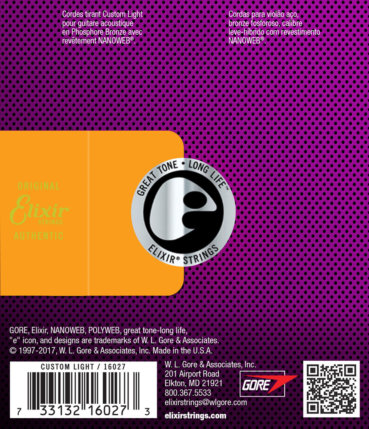 Elixir Nanoweb Coated 11-52 Custom Light Phosphor Bronze Acoustic Strings 16027