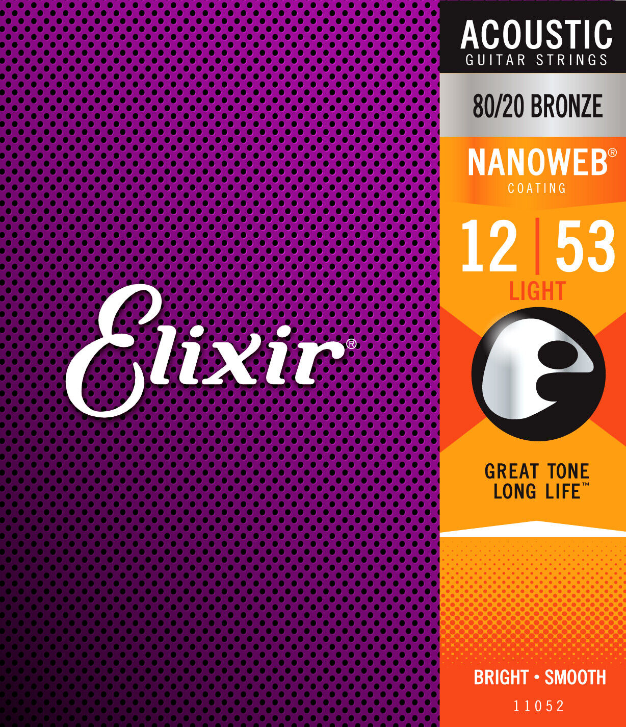 Elixir Nanoweb Coated 12-53 Light 80/20 Bronze Acoustic Strings 11052
